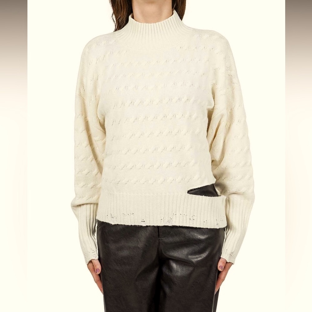 Pinko Crew Neck Ivory Cable knit Ivory Cut-out Sweater size XS